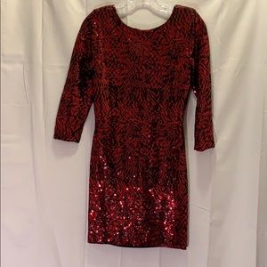 SYLK Red Long Sleeve Sequin Tunic Dress